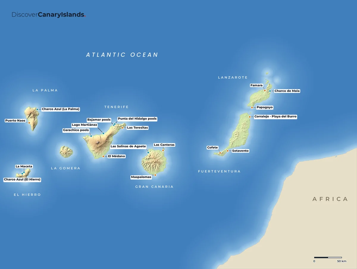 Map. The best beaches and natural pools across the islands, including Corralejo, Cofete and Sotavento.